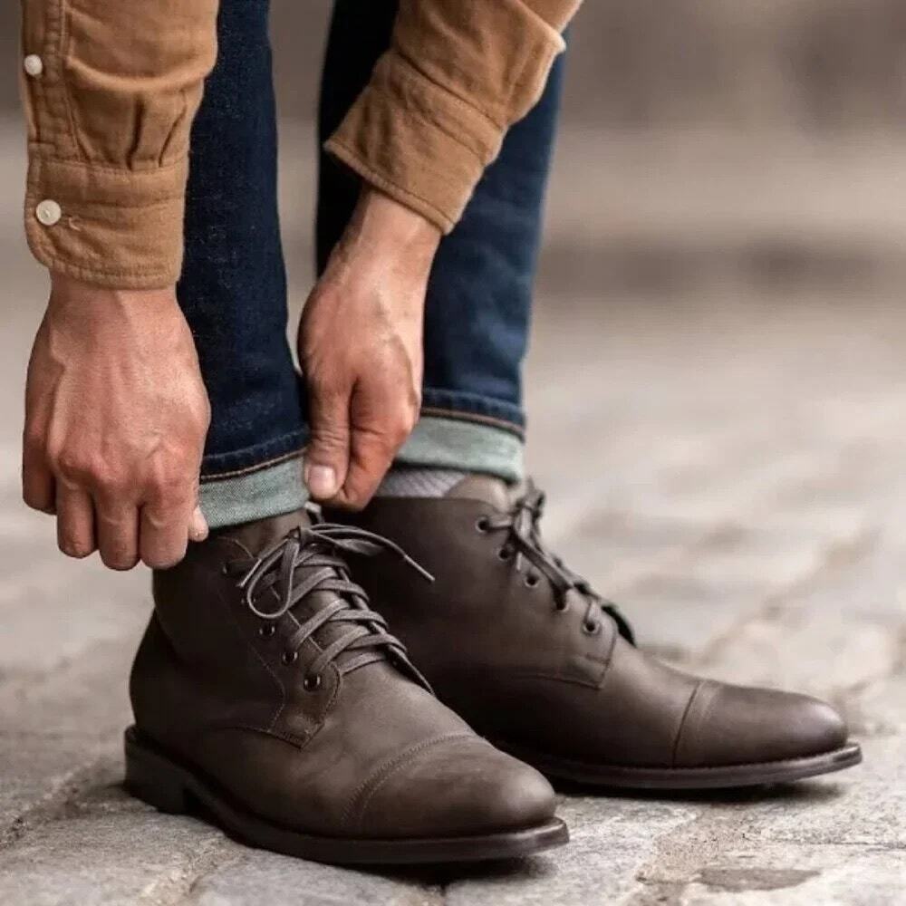 Thursday Boot Company Dark Brown Leather Cap-Toe Lace-Up Boots